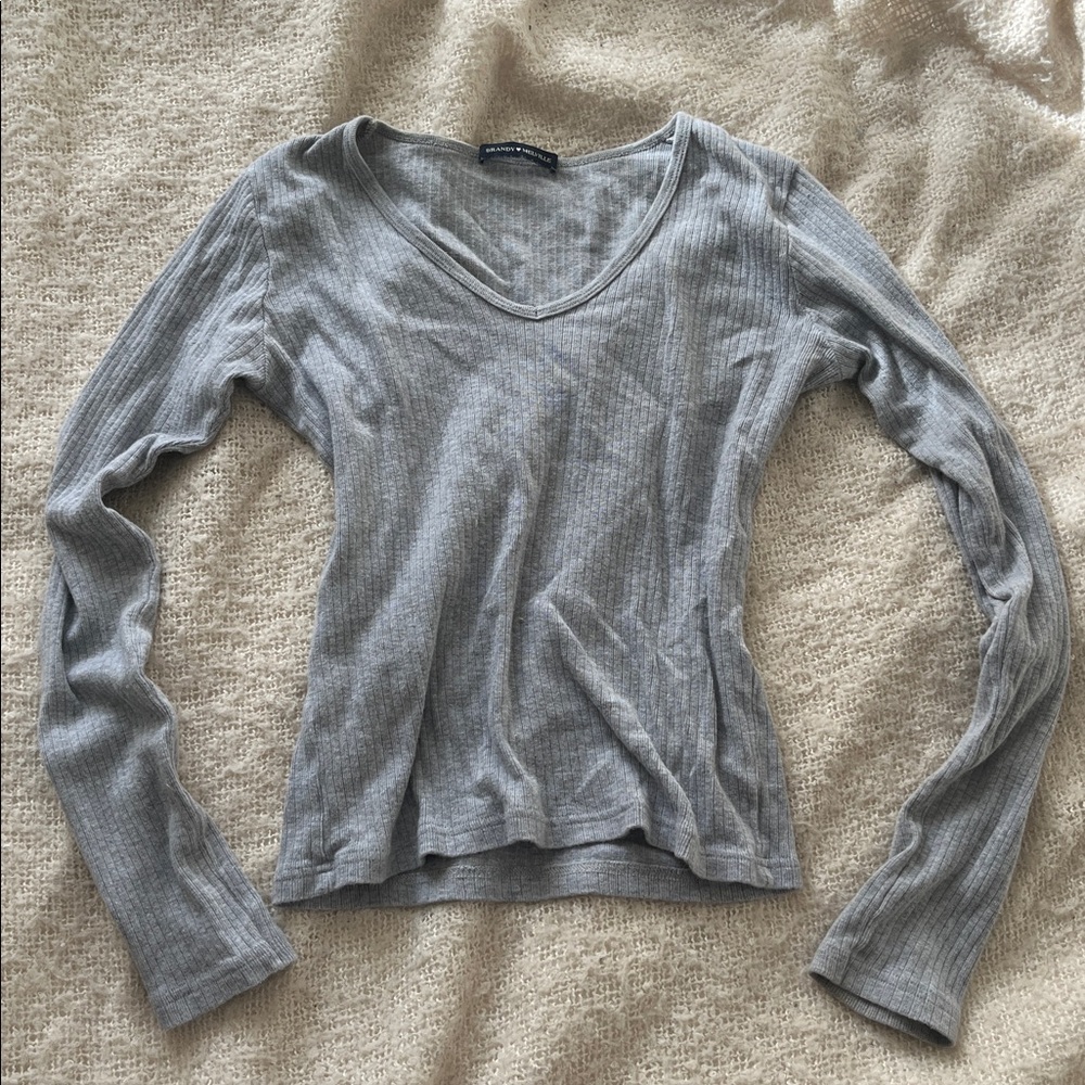 Brandy Melville Heather Gray Long Sleeve V Neck Top